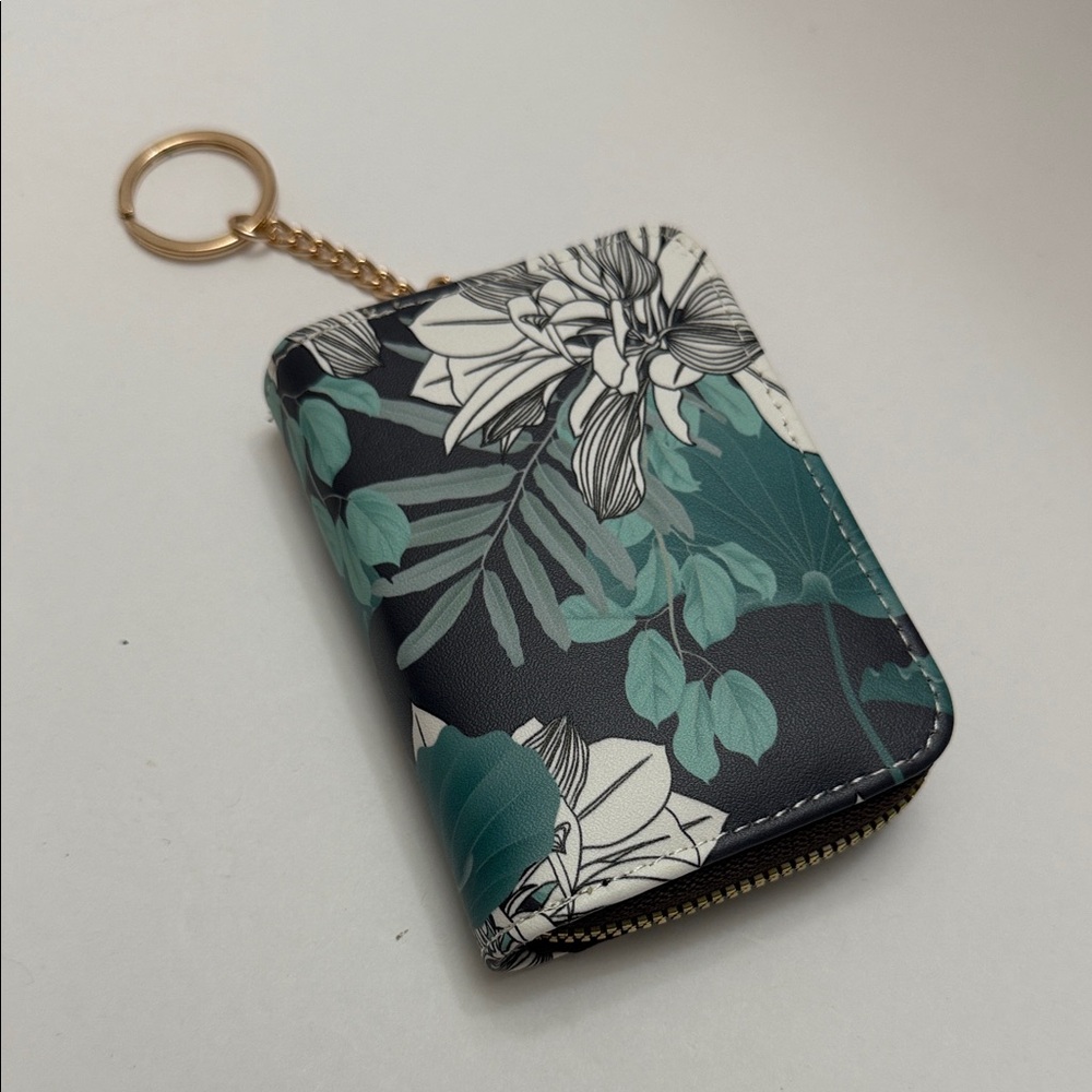 Floral Keychain Card Holder - Black and Green